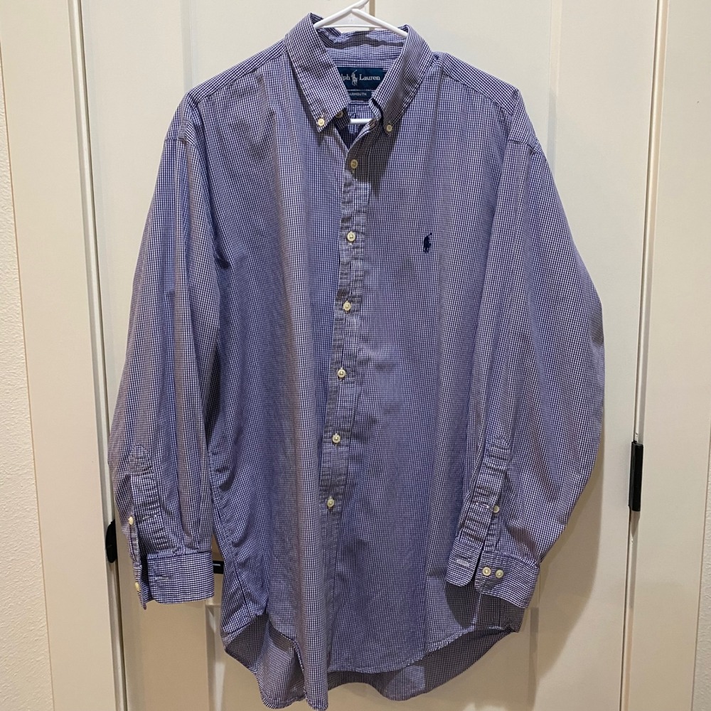 Ralf Lauren Yarmouth Men's Long Sleeve Button Down Shirt. 16 32/33. Navy/White